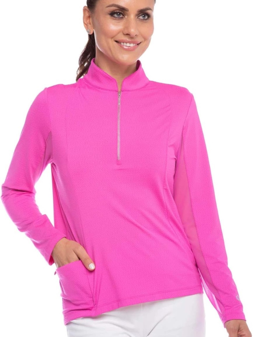 IBKUL Women’s Pink UPF 50 Longsleeve Quarter Zip Pullover
